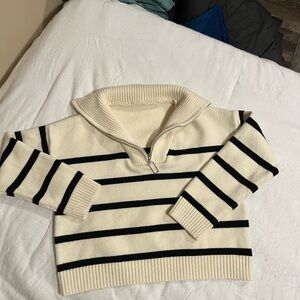 Cropped Striped Cream and Navy Blue Sweater 🩵